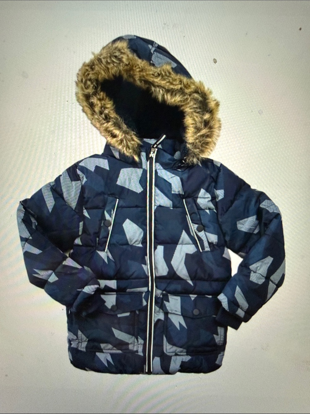 Youth Boys PufferJacket  Camouflage Faux Fur Hood Sz 4T